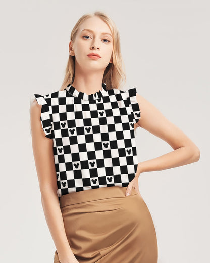 Mickey Mouse Checkerboard Flutter Sleeve Top