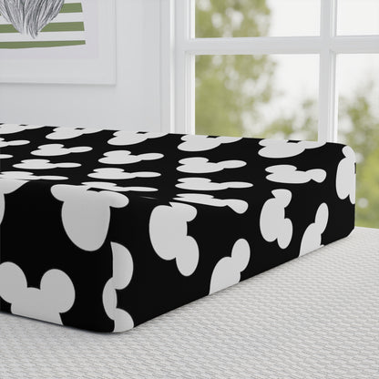 Mickey Mouse Changing Pad Cover - Black and White Mickey Heads