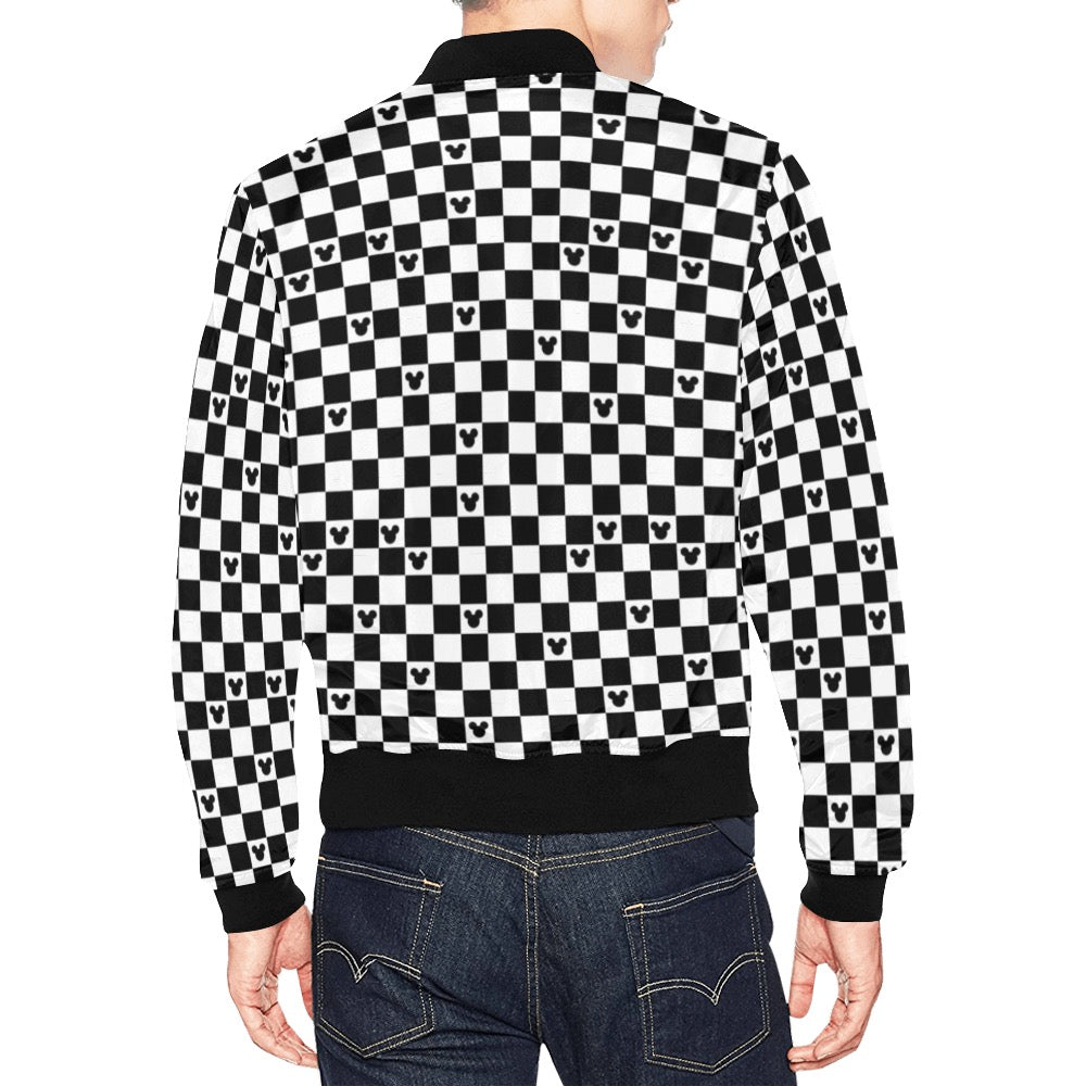 Mickey Mouse Checkerboard Bomber Jacket Black and White