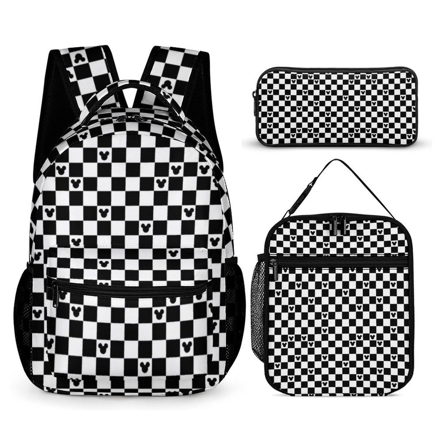 3-in-1 Mickey Mouse Checkerboard Backpack Set – Includes Backpack, Lunch Bag, and Pencil Case