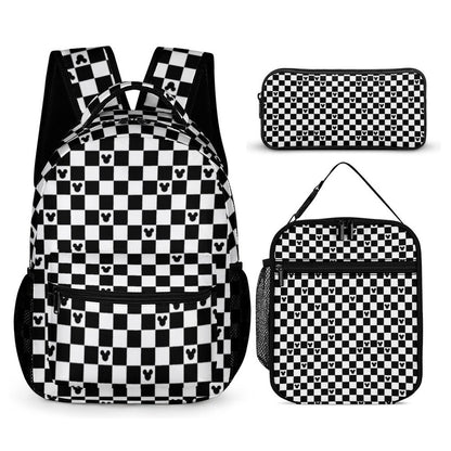 3-in-1 Mickey Mouse Checkerboard Backpack Set – Includes Backpack, Lunch Bag, and Pencil Case