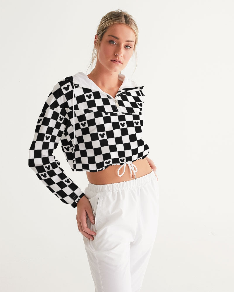 Disney-Inspired Mickey Mouse Checkerboard Women’s Cropped Windbreaker