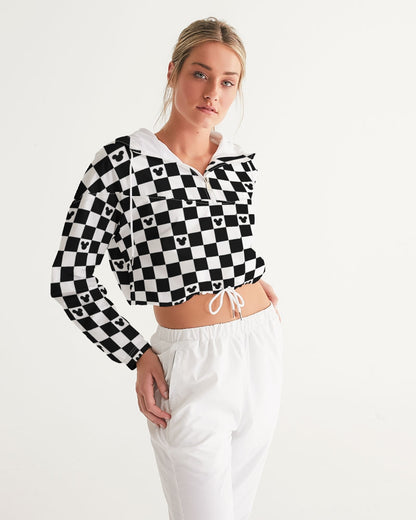 Disney-Inspired Mickey Mouse Checkerboard Women’s Cropped Windbreaker