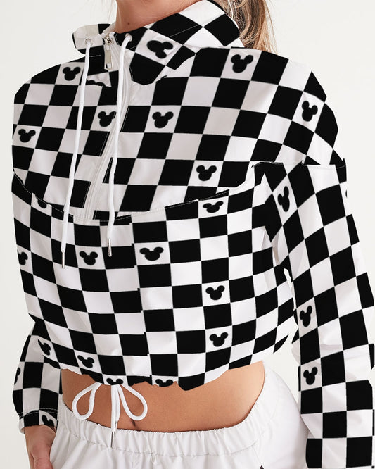 Disney-Inspired Mickey Mouse Checkerboard Women’s Cropped Windbreaker