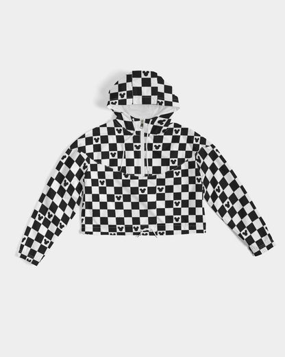 Disney-Inspired Mickey Mouse Checkerboard Women’s Cropped Windbreaker