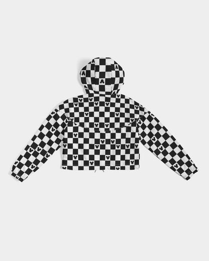 Disney-Inspired Mickey Mouse Checkerboard Women’s Cropped Windbreaker