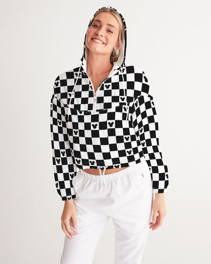 Disney-Inspired Mickey Mouse Checkerboard Women’s Cropped Windbreaker