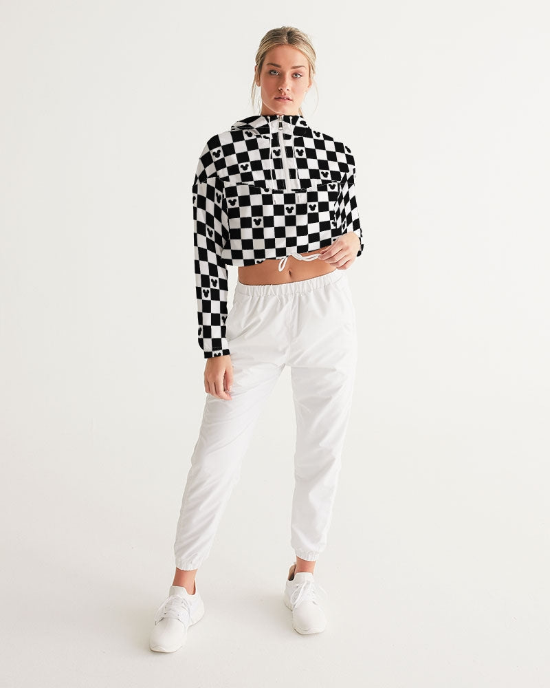 Disney-Inspired Mickey Mouse Checkerboard Women’s Cropped Windbreaker