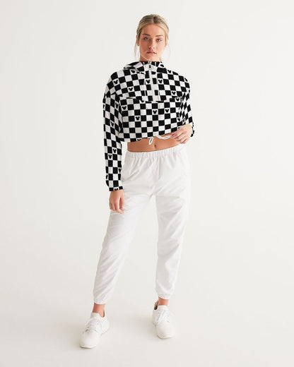 Disney-Inspired Mickey Mouse Checkerboard Women’s Cropped Windbreaker