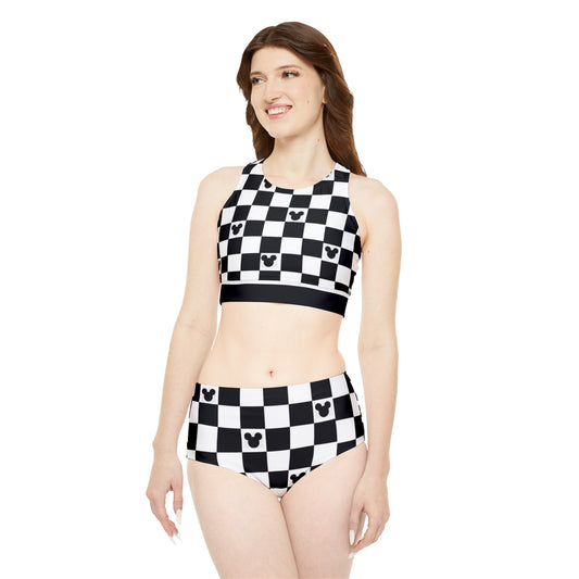 Disney-Themed Mickey Mouse Checkered Swimsuit