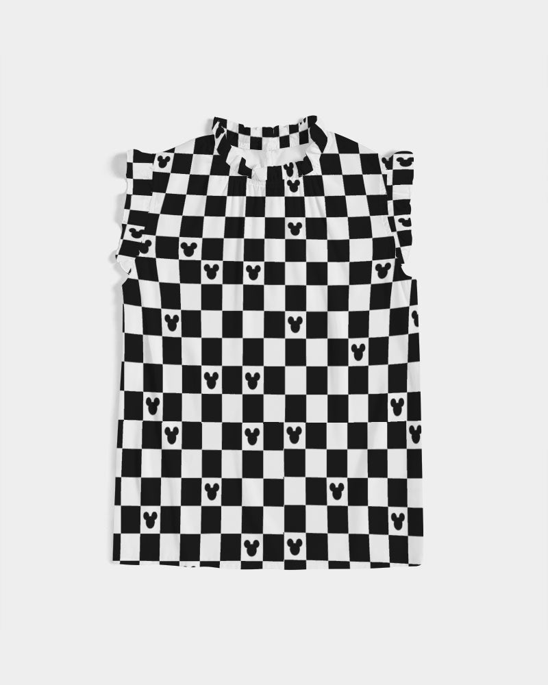 Mickey Mouse Checkerboard Flutter Sleeve Top