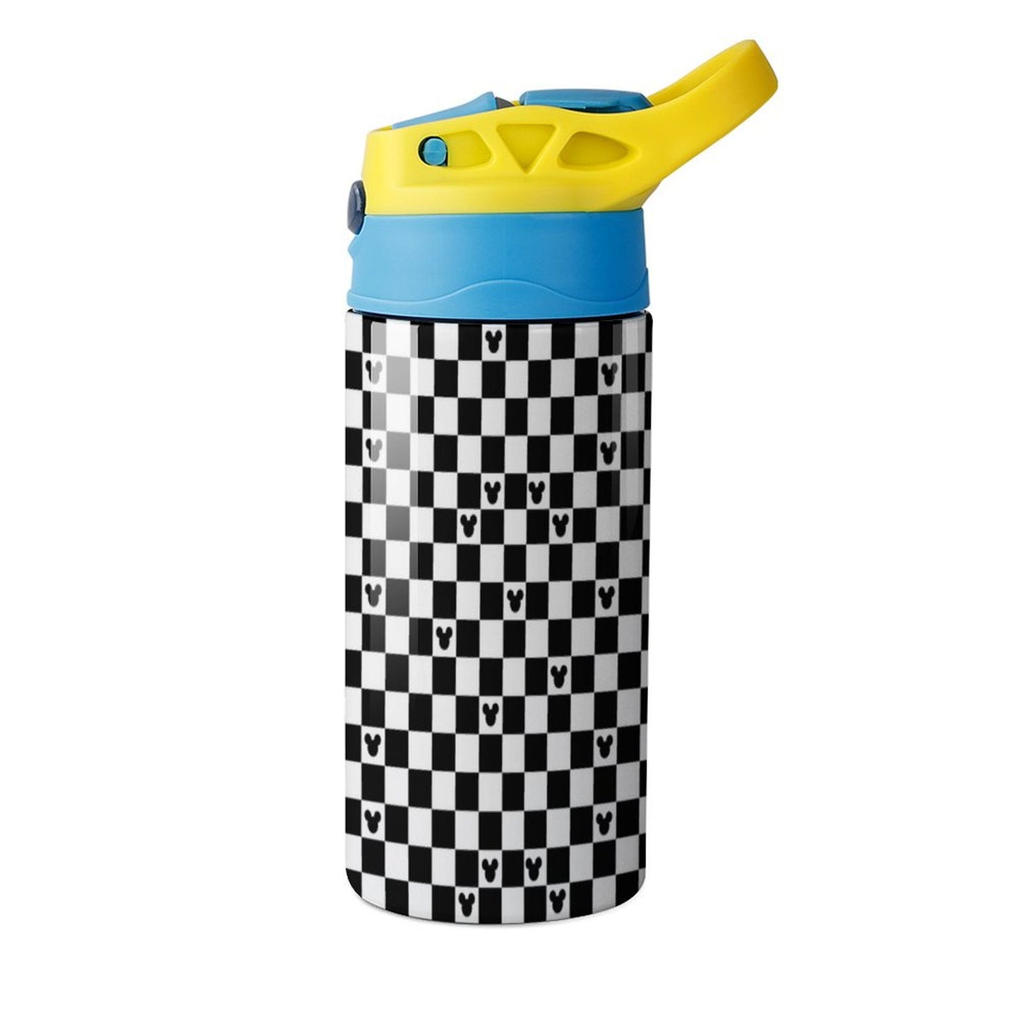 Mickey Mouse Checkerboard Kids Water Bottle – 12 oz Insulated Stainless Steel with Spill-Proof Lid