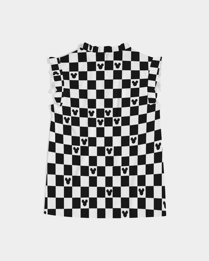 Mickey Mouse Checkerboard Flutter Sleeve Top