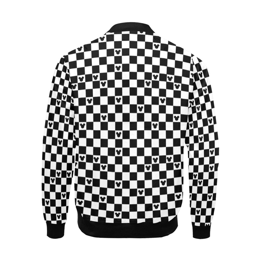 Mickey Mouse Checkerboard Bomber Jacket Black and White