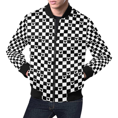 Mickey Mouse Checkerboard Bomber Jacket Black and White