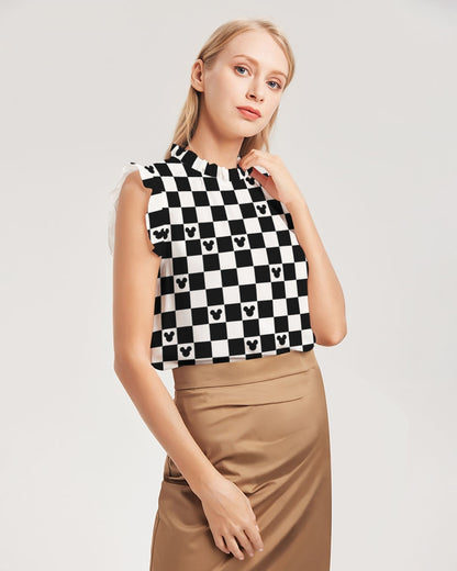 Mickey Mouse Checkerboard Flutter Sleeve Top